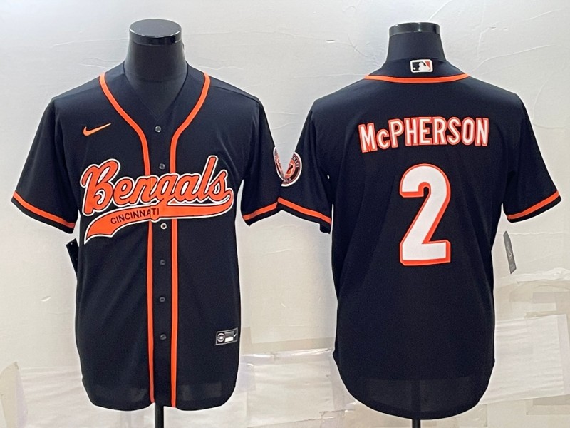 Men's Cincinnati Bengals #2 Evan McPherson Black With Patch Cool Base Stitched Baseball Jersey